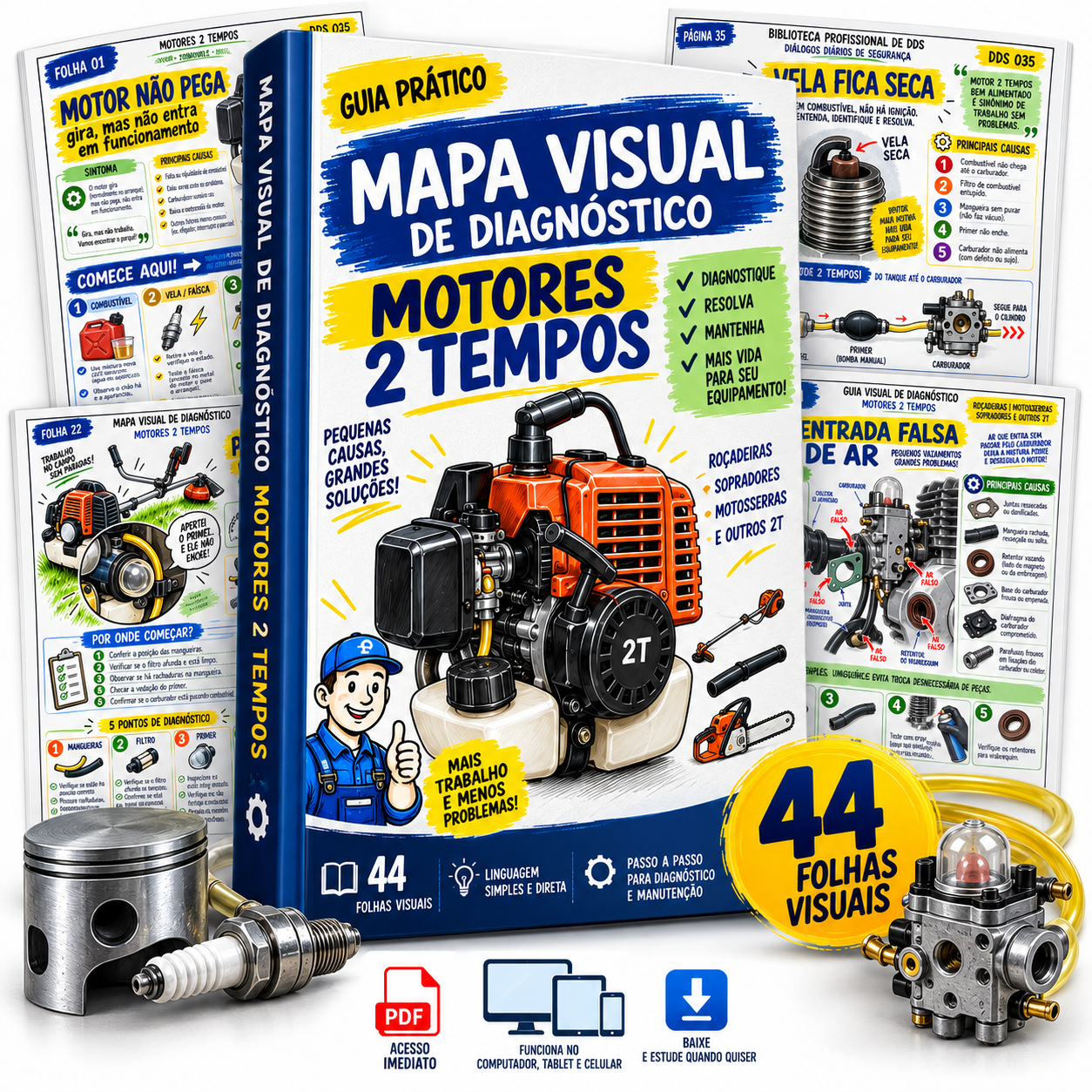 Mapa Visual de Diagnóstico Motores 2 Tempos — 44 folhas visuais